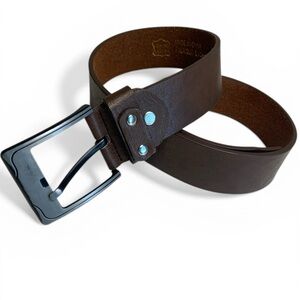 Mens Brown Leather Belt, Pewter Buckle